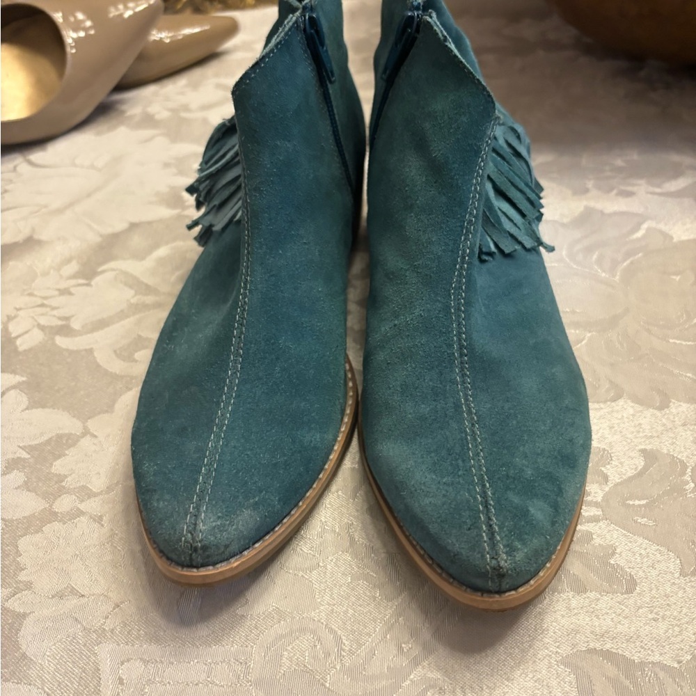 naughty monkey Teal Suede Fringe Ankle Boots